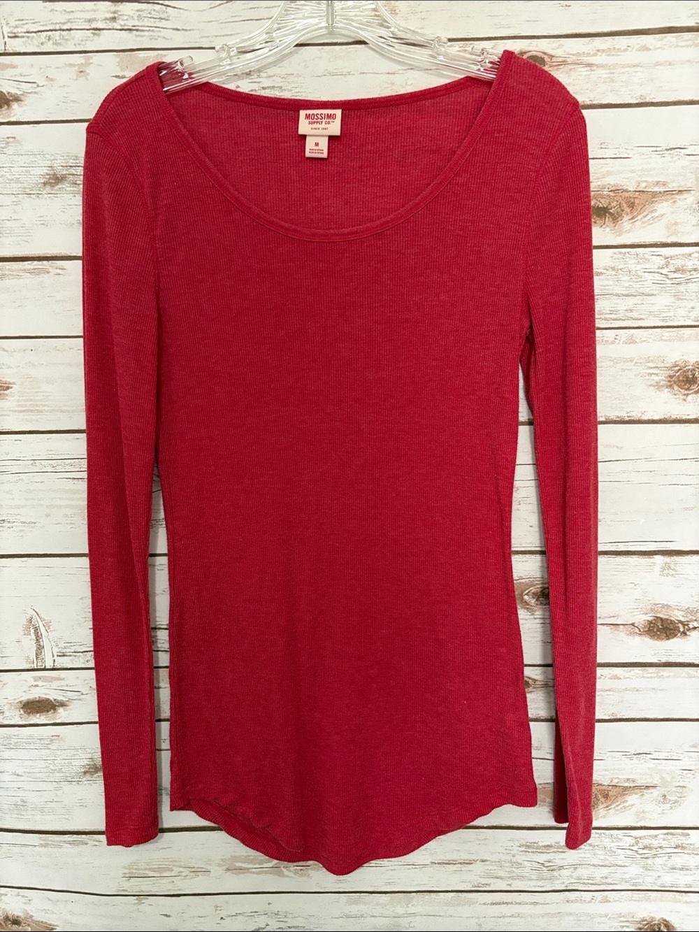 Mossimo Supply Co. Raspberry Red Scoop Neck Long Sleeve Top